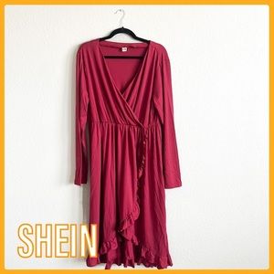 SHEIN - Surplice Neck - Ruffle Trimmed - Wrap Dress Long Sleeve Dress - Size XL
